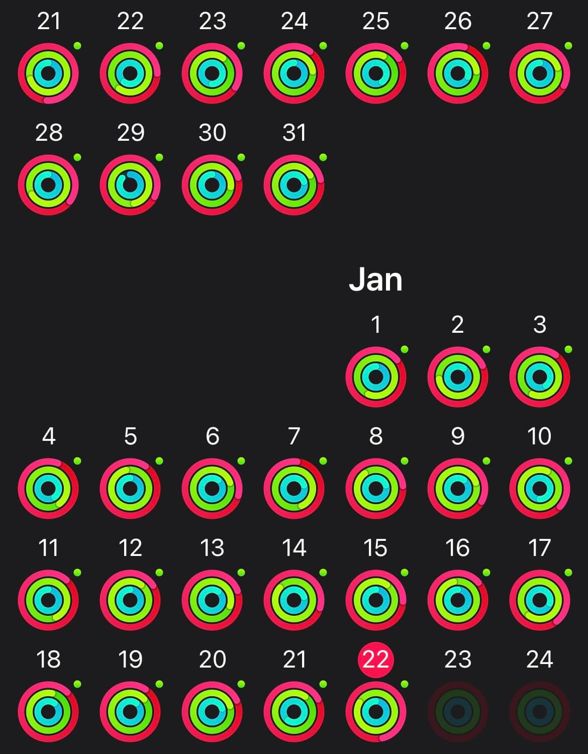 Screenshot of month of perfect rings